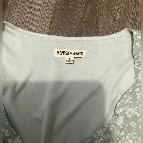 Inspired Hearts size large Floral Short Dress Color Mint Green With Hearts - Picture 9 of 11
